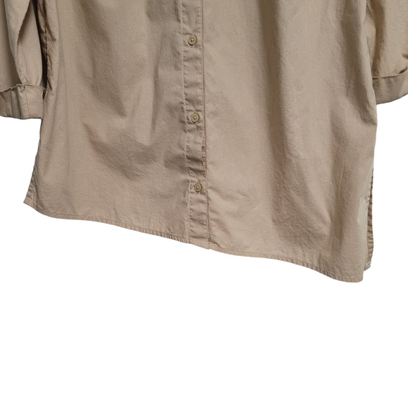 New Directions Tan 3/4 Sleeve Asymmetrical Tunic Collar Button Up Laced Medium - Picture 2 of 6